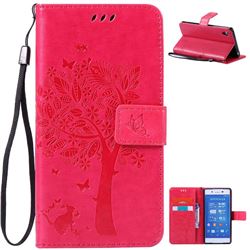 Embossing Butterfly Tree Leather Wallet Case for Sony Xperia Z4 Z3+ E6553 E6533 - Rose