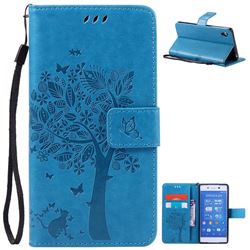 Embossing Butterfly Tree Leather Wallet Case for Sony Xperia Z4 Z3+ E6553 E6533 - Blue
