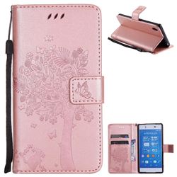Embossing Butterfly Tree Leather Wallet Case for Sony Xperia Z4 Z3+ E6553 E6533 - Rose Pink