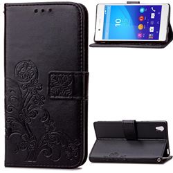 Embossing Imprint Four-Leaf Clover Leather Wallet Case for Sony Xperia Z4 Z3+ E6553 E6533 - Black