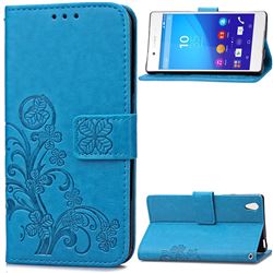 Embossing Imprint Four-Leaf Clover Leather Wallet Case for Sony Xperia Z4 Z3+ E6553 E6533 - Blue