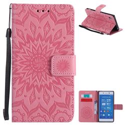 Embossing Sunflower Leather Wallet Case for Sony Xperia Z4 Z3+ E6553 E6533 - Pink