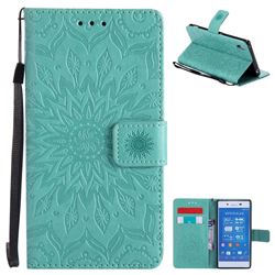 Embossing Sunflower Leather Wallet Case for Sony Xperia Z4 Z3+ E6553 E6533 - Green