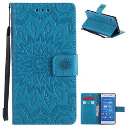 Embossing Sunflower Leather Wallet Case for Sony Xperia Z4 Z3+ E6553 E6533 - Blue