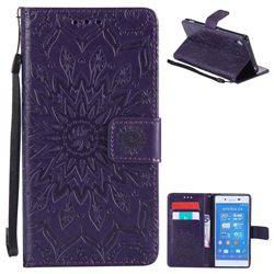 Embossing Sunflower Leather Wallet Case for Sony Xperia Z4 Z3+ E6553 E6533 - Purple