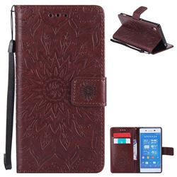 Embossing Sunflower Leather Wallet Case for Sony Xperia Z4 Z3+ E6553 E6533 - Brown