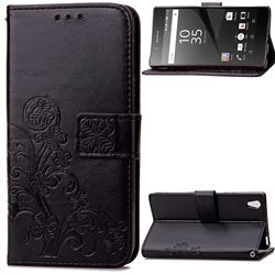 Embossing Imprint Four-Leaf Clover Leather Wallet Case for Sony Xperia Z5 / Z5 Dual - Black