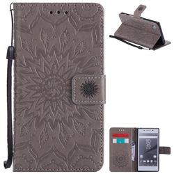Embossing Sunflower Leather Wallet Case for Sony Xperia Z5 / Z5 Dual - Gray