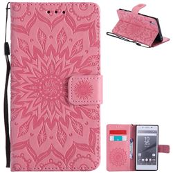 Embossing Sunflower Leather Wallet Case for Sony Xperia Z5 / Z5 Dual - Pink