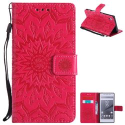 Embossing Sunflower Leather Wallet Case for Sony Xperia Z5 / Z5 Dual - Red