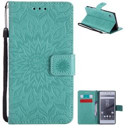 Embossing Sunflower Leather Wallet Case for Sony Xperia Z5 / Z5 Dual - Green