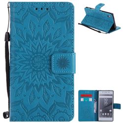 Embossing Sunflower Leather Wallet Case for Sony Xperia Z5 / Z5 Dual - Blue