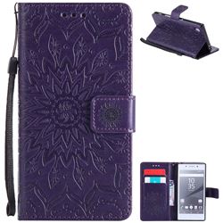 Embossing Sunflower Leather Wallet Case for Sony Xperia Z5 / Z5 Dual - Purple