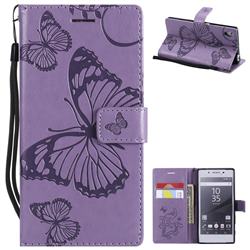 Embossing 3D Butterfly Leather Wallet Case for Sony Xperia Z5 / Z5 Dual - Purple