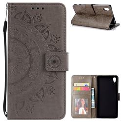 Intricate Embossing Datura Leather Wallet Case for Sony Xperia Z5 / Z5 Dual - Gray