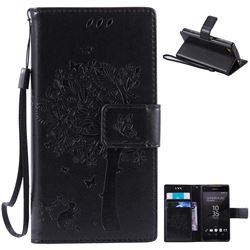 Embossing Butterfly Tree Leather Wallet Case for Sony Xperia Z5 Compact / Z5 Mini - Black