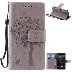 Embossing Butterfly Tree Leather Wallet Case for Sony Xperia Z5 Compact / Z5 Mini - Grey