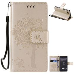 Embossing Butterfly Tree Leather Wallet Case for Sony Xperia Z5 Compact / Z5 Mini - Champagne