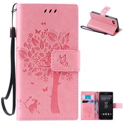 Embossing Butterfly Tree Leather Wallet Case for Sony Xperia Z5 Compact / Z5 Mini - Pink
