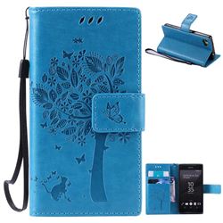 Embossing Butterfly Tree Leather Wallet Case for Sony Xperia Z5 Compact / Z5 Mini - Blue