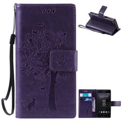 Embossing Butterfly Tree Leather Wallet Case for Sony Xperia Z5 Compact / Z5 Mini - Purple