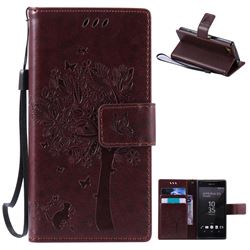 Embossing Butterfly Tree Leather Wallet Case for Sony Xperia Z5 Compact / Z5 Mini - Coffee