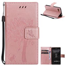 Embossing Butterfly Tree Leather Wallet Case for Sony Xperia Z5 Compact / Z5 Mini - Rose Pink
