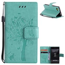Embossing Butterfly Tree Leather Wallet Case for Sony Xperia Z5 Compact / Z5 Mini - Cyan