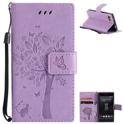 Embossing Butterfly Tree Leather Wallet Case for Sony Xperia Z5 Compact / Z5 Mini - Violet