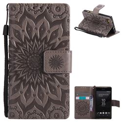 Embossing Sunflower Leather Wallet Case for Sony Xperia Z5 Compact / Z5 Mini - Gray