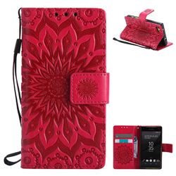 Embossing Sunflower Leather Wallet Case for Sony Xperia Z5 Compact / Z5 Mini - Red
