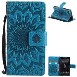 Embossing Sunflower Leather Wallet Case for Sony Xperia Z5 Compact / Z5 Mini - Blue