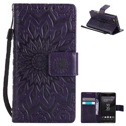 Embossing Sunflower Leather Wallet Case for Sony Xperia Z5 Compact / Z5 Mini - Purple