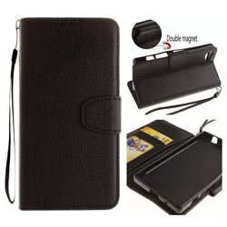 Litchi Pattern PU Leather Wallet Case for Sony Xperia Z5 Compact / Z5 Mini - Black