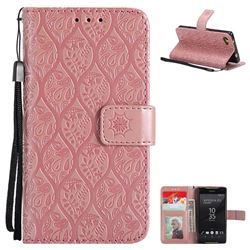 Intricate Embossing Rattan Flower Leather Wallet Case for Sony Xperia Z5 Compact / Z5 Mini - Pink