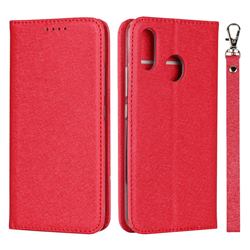 Ultra Slim Magnetic Automatic Suction Silk Lanyard Leather Flip Cover for ZTE Libero S10 TD-LTE JP 901ZT - Red