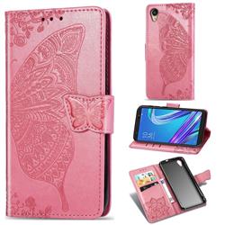 Embossing Mandala Flower Butterfly Leather Wallet Case for Asus ZenFone Live (L1) ZA550KL - Pink