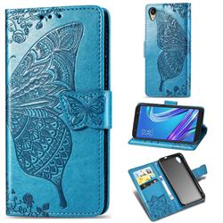 Embossing Mandala Flower Butterfly Leather Wallet Case for Asus ZenFone Live (L1) ZA550KL - Blue