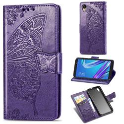 Embossing Mandala Flower Butterfly Leather Wallet Case for Asus ZenFone Live (L1) ZA550KL - Dark Purple