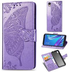 Embossing Mandala Flower Butterfly Leather Wallet Case for Asus ZenFone Live (L1) ZA550KL - Light Purple