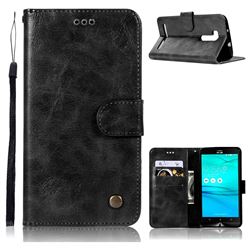 Luxury Retro Leather Wallet Case for Asus Zenfone Go ZB551KL - Black