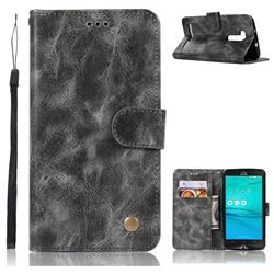 Luxury Retro Leather Wallet Case for Asus Zenfone Go ZB551KL - Gray