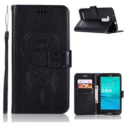 Intricate Embossing Owl Campanula Leather Wallet Case for Asus Zenfone Go ZB551KL - Black