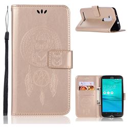 Intricate Embossing Owl Campanula Leather Wallet Case for Asus Zenfone Go ZB551KL - Champagne