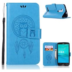 Intricate Embossing Owl Campanula Leather Wallet Case for Asus Zenfone Go ZB551KL - Blue