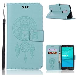 Intricate Embossing Owl Campanula Leather Wallet Case for Asus Zenfone Go ZB551KL - Green