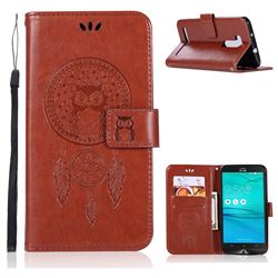 Intricate Embossing Owl Campanula Leather Wallet Case for Asus Zenfone Go ZB551KL - Brown
