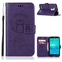 Intricate Embossing Owl Campanula Leather Wallet Case for Asus Zenfone Go ZB551KL - Purple
