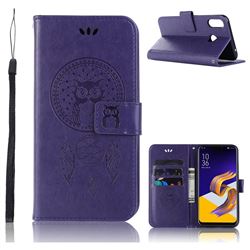 Intricate Embossing Owl Campanula Leather Wallet Case for Asus Zenfone Max (M1) ZB555KL - Purple