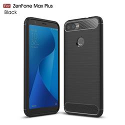 Luxury Carbon Fiber Brushed Wire Drawing Silicone TPU Back Cover for Asus Zenfone Max Plus (M1) ZB570TL - Black